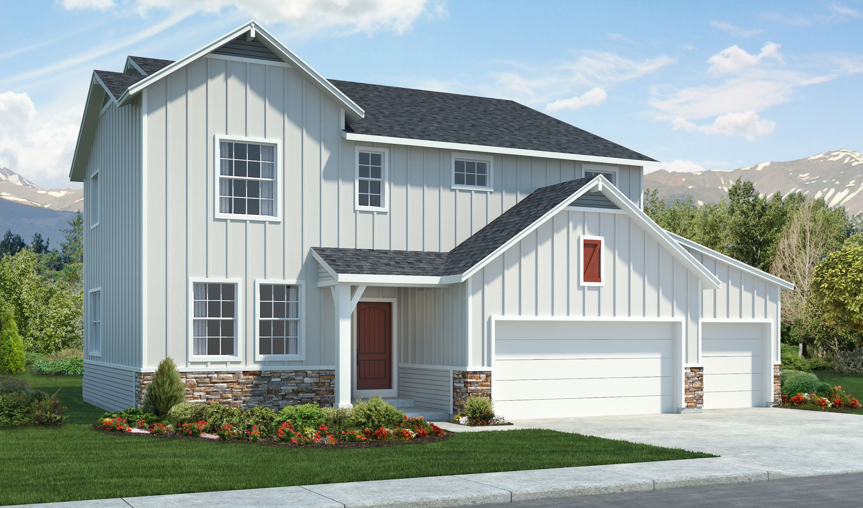 Monarch two story plan in Wolf Ranch.  Farmhouse style exterior