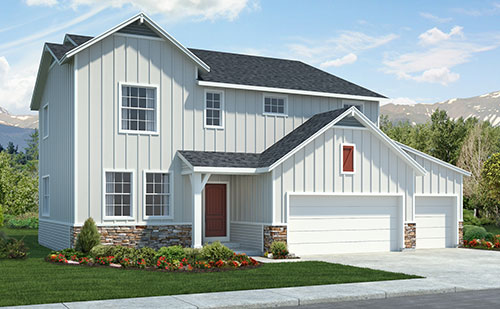 Monarch two story plan in Wolf Ranch.  Farmhouse style exterior
