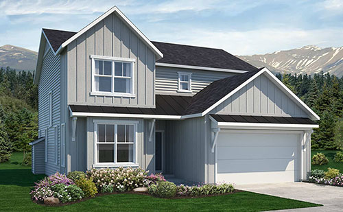 Sierra two story plan in Wolf Ranch. Farmhouse style exterior